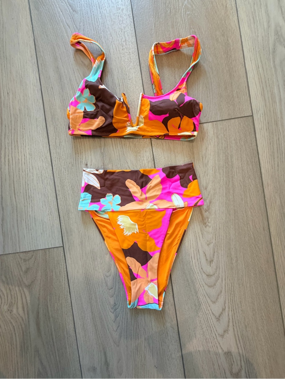 Aerie Floral Two-Piece Swimsuit in Orange & Pink